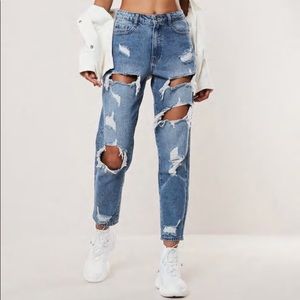 Missguided petite blue riot ripped mom jeans size 0